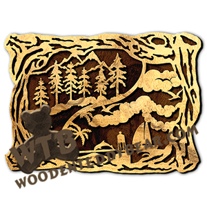 Wood Frame with Earth and Sea | Fretwork Scroll Saw Pattern | Wooden Teddy Bear