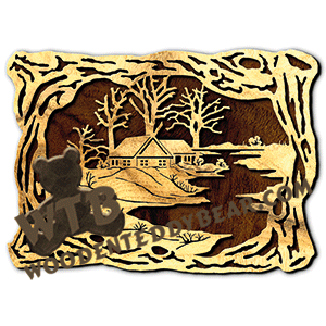 Wood Frame with Winter Scene | Fretwork Scroll Saw Pattern | Wooden Teddy Bear