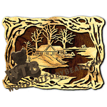 Wood Frame with Winter Scene | Fretwork Scroll Saw Pattern | Wooden Teddy Bear