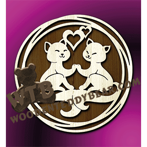 Triple Ring Framed Kitty Love | Fretwork Scroll Saw Pattern | Wooden Teddy Bear