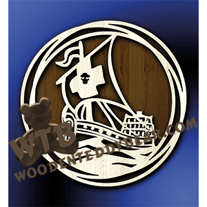 Triple Ring Framed Pirate Ship | Fretwork Scroll Saw Pattern | Wooden Teddy Bear