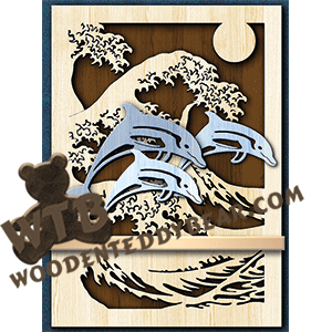 Dolphins & Waves Shelf | Fretwork Scroll Saw Pattern | Wooden Teddy Bear