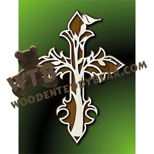 Pointy Cross - Tree and Bird | Fretwork Scroll Saw Pattern | Wooden Teddy Bear