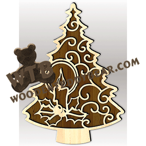 Candle & Holly Tree | Fretwork Scroll Saw Pattern | Wooden Teddy Bear