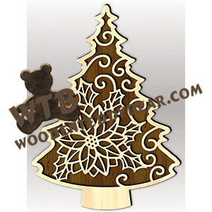 Poinsettia Tree | Fretwork Scroll Saw Pattern | Wooden Teddy Bear