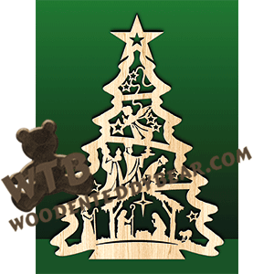 Nativity Scene in a Tree | Fretwork Scroll Saw Pattern | Wooden Teddy Bear