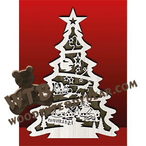 Night Befor Christmas Scene in a Tree | Fretwork Scroll Saw Pattern | Wooden Teddy Bear