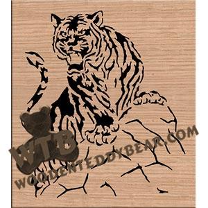Fierce Tiger on Rock fretwork scroll saw pattern |The Wooden Teddy Bear