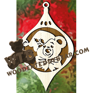 Christmas Bear Bauble Plaque | Fretwork Scroll Saw Pattern | Wooden Teddy Bear