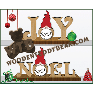 Noel / Joy with Gnome | Fretwork Scroll Saw Pattern | Wooden Teddy Bear