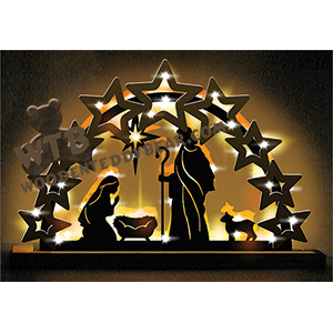 Nativity Arch with Star Overlay | Fretwork Scroll Saw Pattern | Wooden Teddy Bear