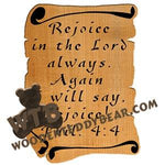 Scrolls Philippians 4:4 fretwork scroll saw pattern |The Wooden Teddy Bear