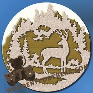 Layered Deer in Forest fretwork scroll saw pattern |The Wooden Teddy Bear