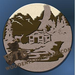 Layered Lake Cabin Scene fretwork scroll saw pattern |The Wooden Teddy Bear