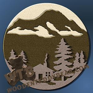 Layered Mountain Cabin fretwork scroll saw pattern |The Wooden Teddy Bear
