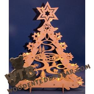 Lighted Christmas Tree with Stars fretwork scroll saw pattern |The Wooden Teddy Bear