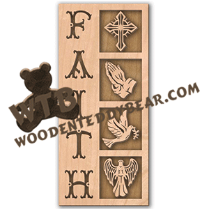 Symbols of Faith Collage Plaque | Fretwork Scroll Saw Pattern | Wooden Teddy Bear