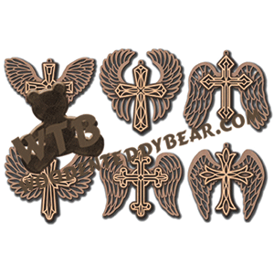 Layered Cross & Wing Ornaments | Fretwork Scroll Saw Pattern | Wooden Teddy Bear