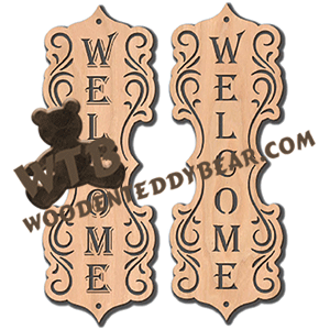 Vertical Fretwork Welcome Sign | Fretwork Scroll Saw Pattern | Wooden Teddy Bear