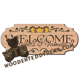 Autumn Welcome Plaque | Fretwork Scroll Saw Pattern | Wooden Teddy Bear
