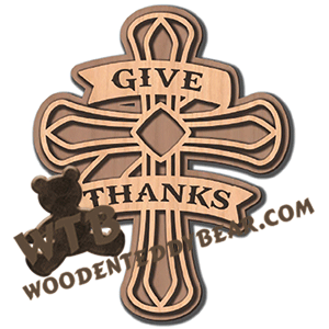 Give Thanks Layered Cross | Fretwork Scroll Saw Pattern | Wooden Teddy Bear