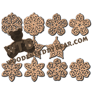 Flourish Pattern Flower Ornaments & Trivets | Fretwork Scroll Saw Pattern | Wooden Teddy Bear