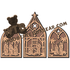 Nativity Triptych Layered Plaque Set | Fretwork Scroll Saw Pattern | Wooden Teddy Bear