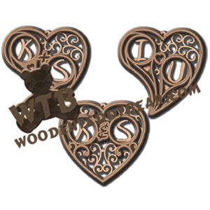 Double Monogram Heart Ornaments | Fretwork Scroll Saw Pattern | Wooden Teddy Bear