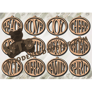 12 Double Oval Christmas Word Ornaments | Fretwork Scroll Saw Pattern | Wooden Teddy Bear