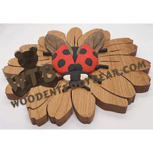 Segmentation Ladybug on a Daisy | Fretwork Scroll Saw Pattern | Wooden Teddy Bear