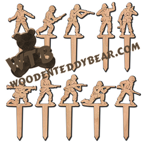 Army Men Plant Pokes or Ornaments | Fretwork Scroll Saw Pattern | Wooden Teddy Bear