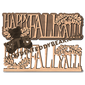 Happy Fall Yall Word Art | Fretwork Scroll Saw Pattern | Wooden Teddy Bear