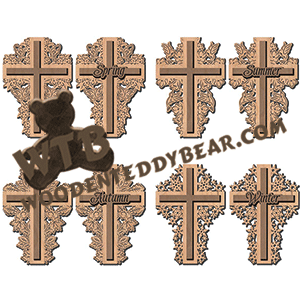 Seasonal Layered Crosses | Fretwork Scroll Saw Pattern | Wooden Teddy Bear