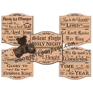 Set of All 5 Christmas Spirit/Carol Sectional Plaques | Fretwork Scroll Saw Pattern | Wooden Teddy Bear