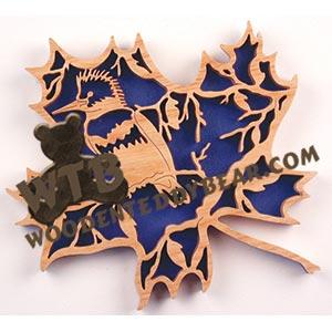 Forest Leaf Kingfisher fretwork scroll saw pattern | The Wooden Teddy Bear