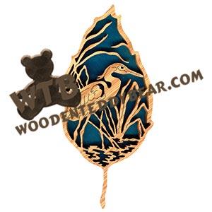 Forest Leaf Great Blue Heron fretwork scroll saw pattern | The Wooden Teddy Bear