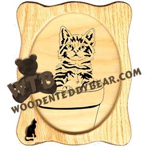 Kitten in Flowerpot fretwork scroll saw pattern | The Wooden Teddy Bear