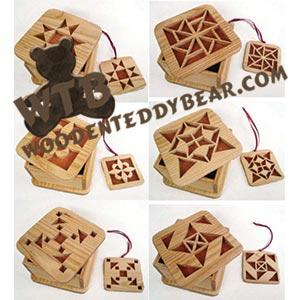 Quilting Square Mini Boxes with Ornaments #1 fretwork scroll saw pattern | The Wooden Teddy Bear