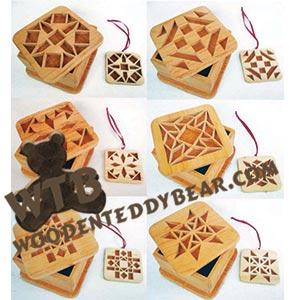 Quilting Square Mini Boxes with Ornaments #2 fretwork scroll saw pattern | The Wooden Teddy Bear