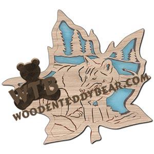 Forest Leaf Red Wolf fretwork scroll saw pattern | The Wooden Teddy Bear