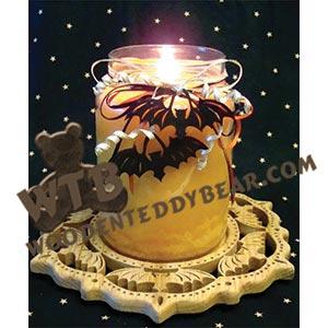 Gothic Bat Candle Tray & Charm Set fretwork scroll saw pattern | The Wooden Teddy Bear