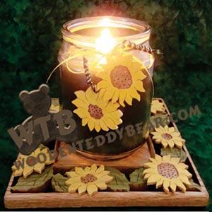 Sunflower Candle Tray & Charm Set fretwork scroll saw pattern | The Wooden Teddy Bear