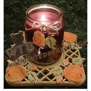 Trellis & Roses Candle Tray & Charm Set fretwork scroll saw pattern | The Wooden Teddy Bear