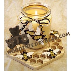 Honeycomb & Bees Candle Tray & Charm Set fretwork scroll saw pattern | The Wooden Teddy Bear