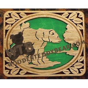 Self Framing Leaf Bordered Kodiak Bear fretwork scroll saw pattern | The Wooden Teddy Bear