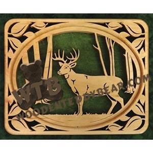 Self Framing Leaf Bordered Whitetail Deer fretwork scroll saw pattern | The Wooden Teddy Bear