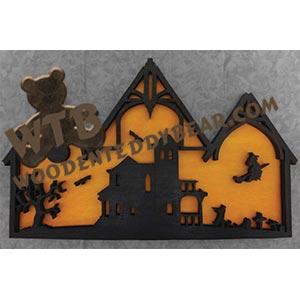 Haunted House Triptych fretwork scroll saw pattern | The Wooden Teddy Bear