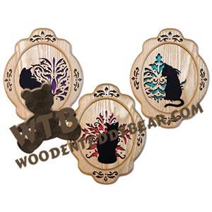 Damask Kitty Silhouette Plaques fretwork scroll saw pattern | The Wooden Teddy Bear