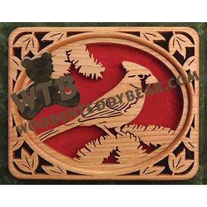 Self Framing Leaf Bordered Cardinal fretwork scroll saw pattern | The Wooden Teddy Bear