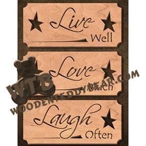 Live Love Laugh Plaque Set fretwork scroll saw pattern | The Wooden Teddy Bear